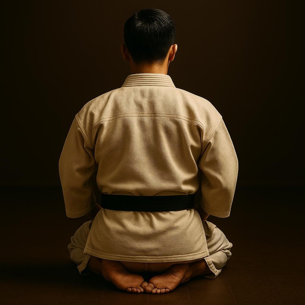 Sensei em posição Seiza - Saudação no Karaté